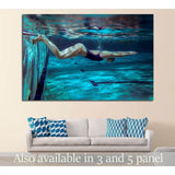 Underwater, Female swimmer in swimming pool №1379 Ready to Hang Canvas Print
