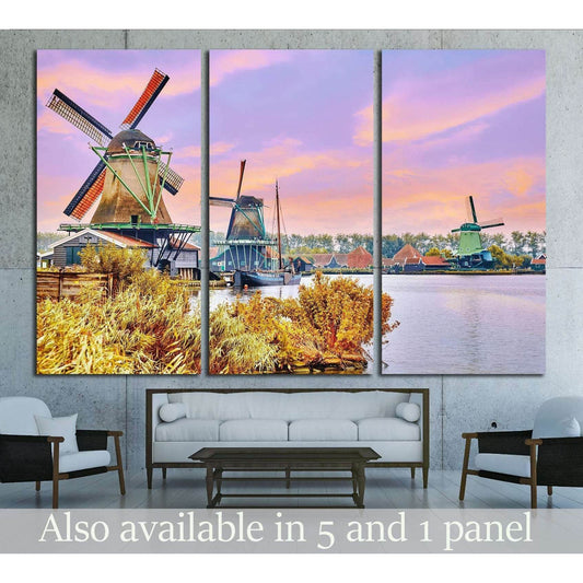 Unique old, authentic, real working windmills in the suburbs of Amsterdam, the Netherlands. №2305 Ready to Hang Canvas Print - Zellart Canvas Prints ALL_Products, s-2305