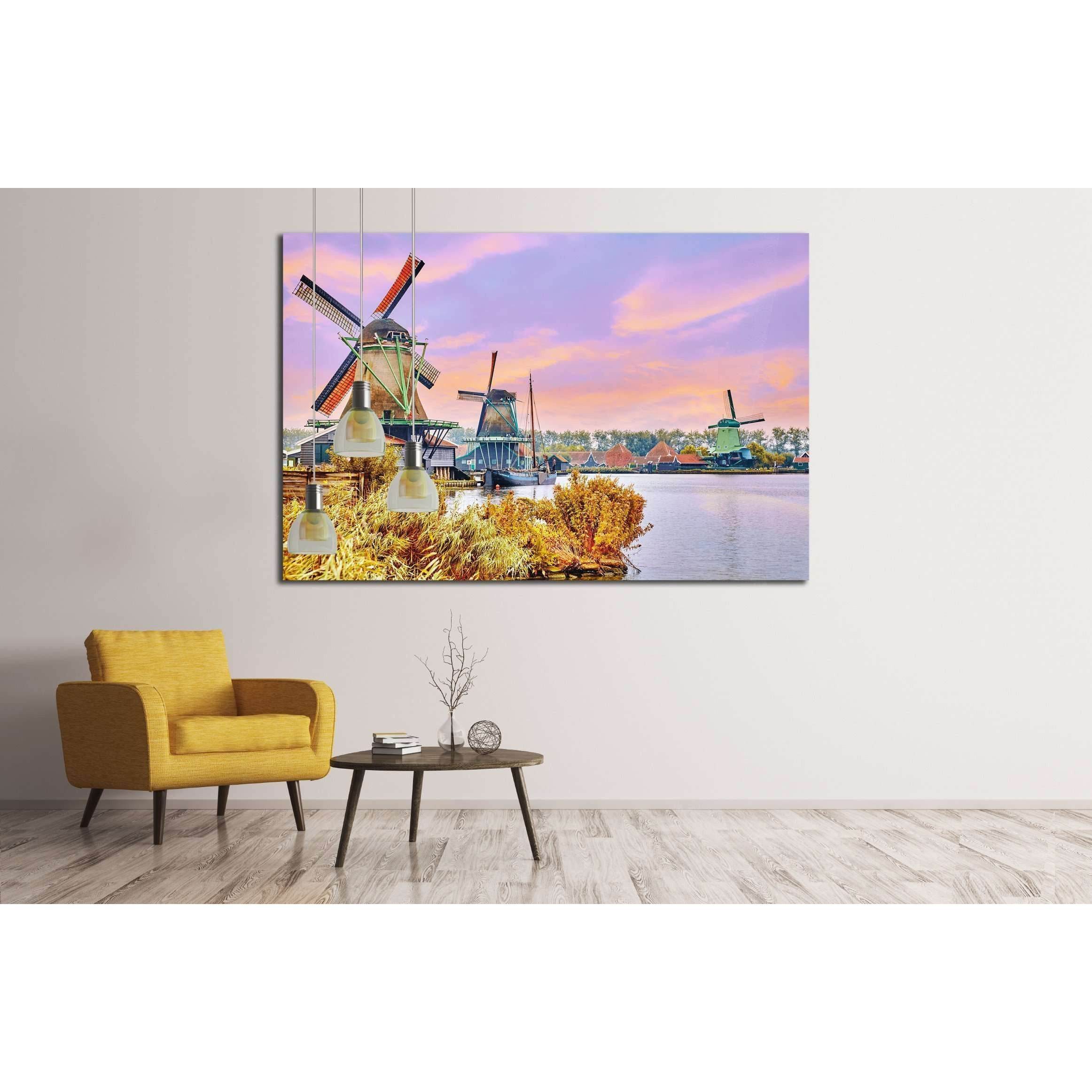 Unique old, authentic, real working windmills in the suburbs of Amsterdam, the Netherlands. №2305 Ready to Hang Canvas Print