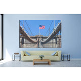 United States Flag at top of Brooklyn Bridge №1290 Ready to Hang Canvas Print