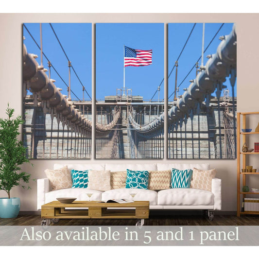 United States Flag at top of Brooklyn Bridge №1290 Ready to Hang Canvas PrintCanvas art arrives ready to hang, with hanging accessories included and no additional framing required. Every canvas print is hand-crafted, made on-demand at our workshop and exp
