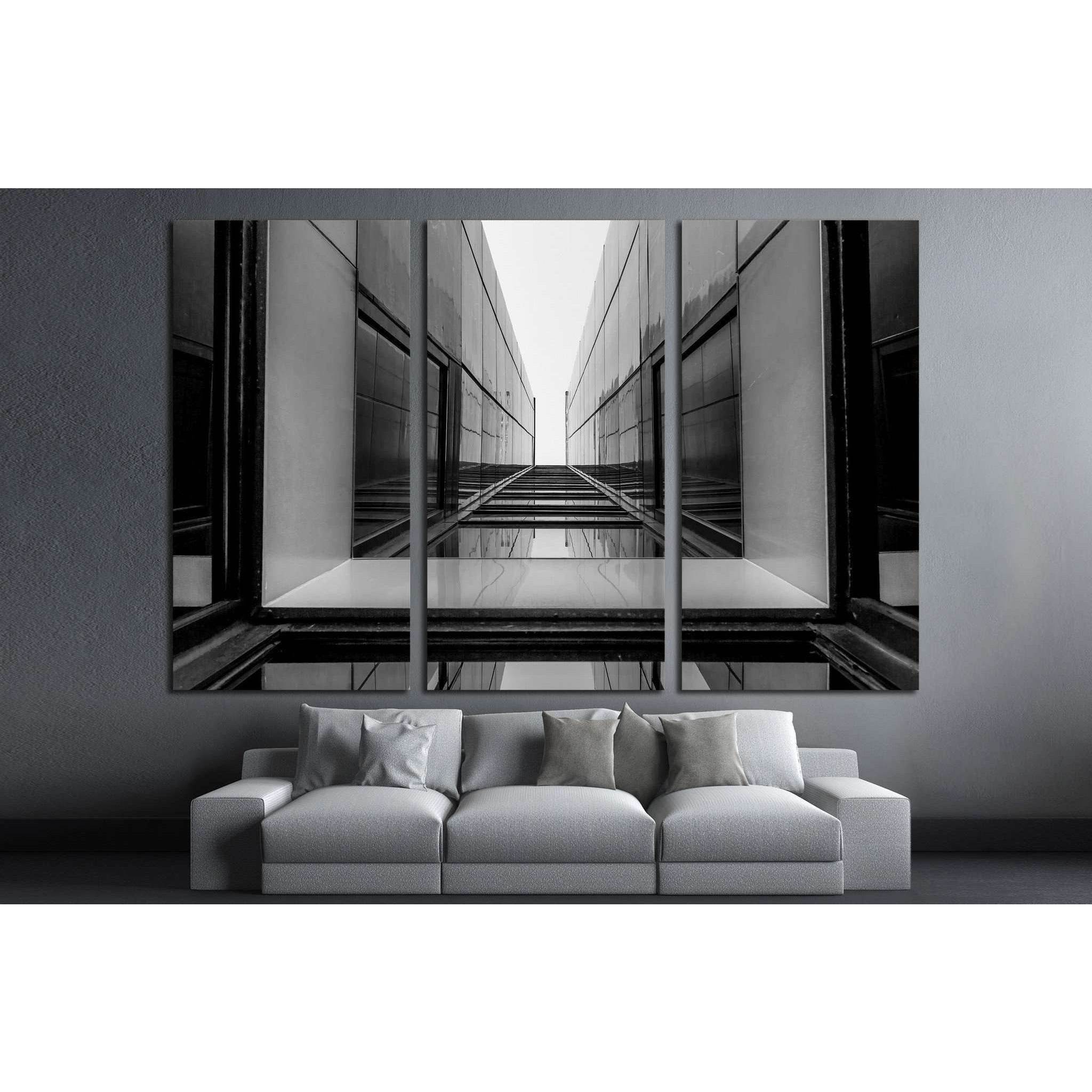 Urban Geometry, glass building, Black and white №1597 Ready to Hang Canvas Print