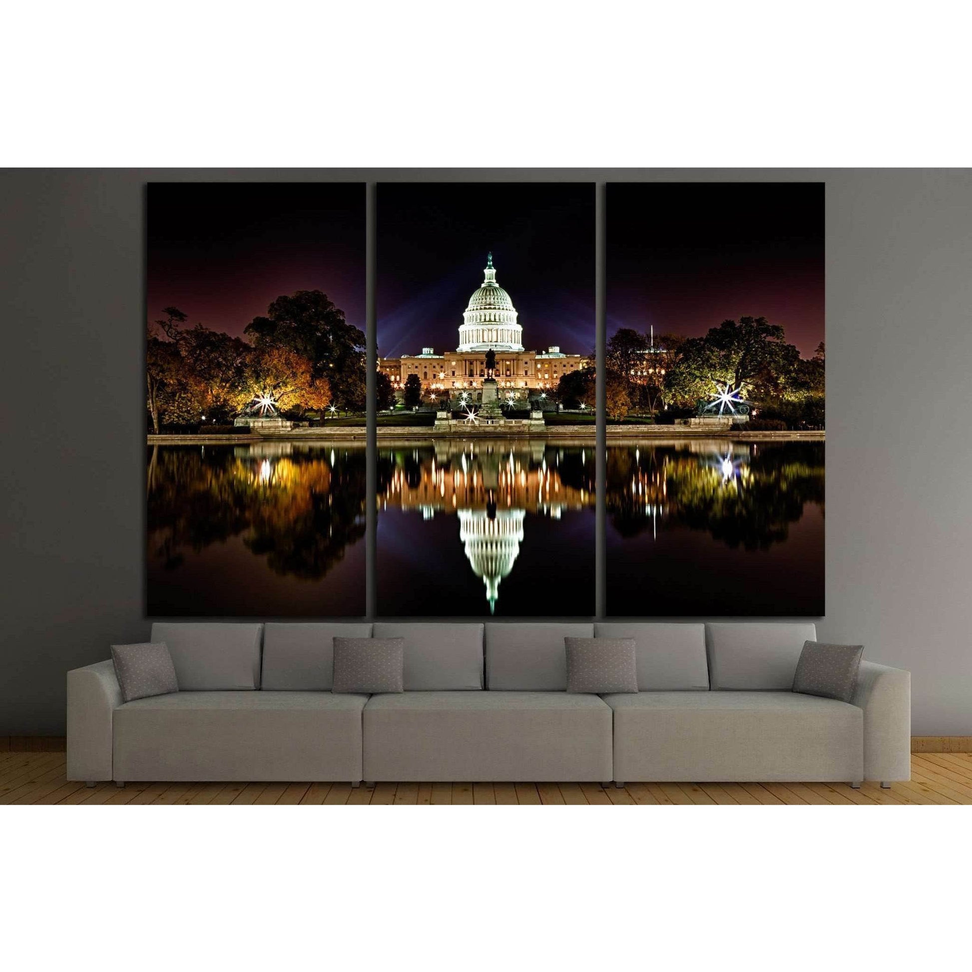 US Capitol Building and reflecting poll at night №1427 Ready to Hang Canvas Print - Zellart Canvas Prints ALL_Products, s-1427