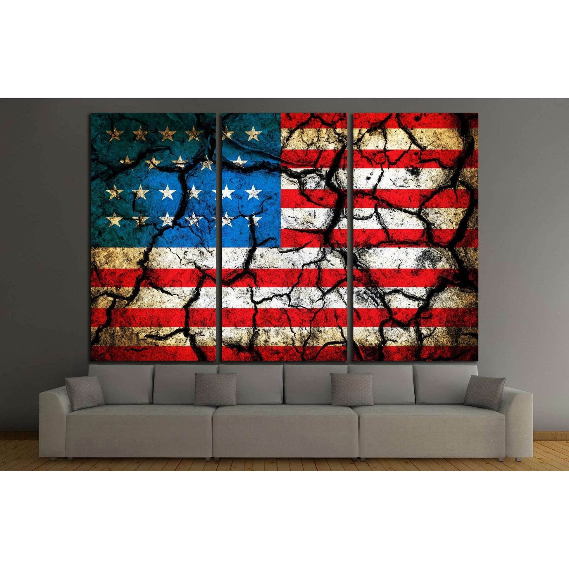 USA flag on cracked earth №1285 Ready to Hang Canvas Print - Zellart Canvas Prints ALL_Products, s-1285
