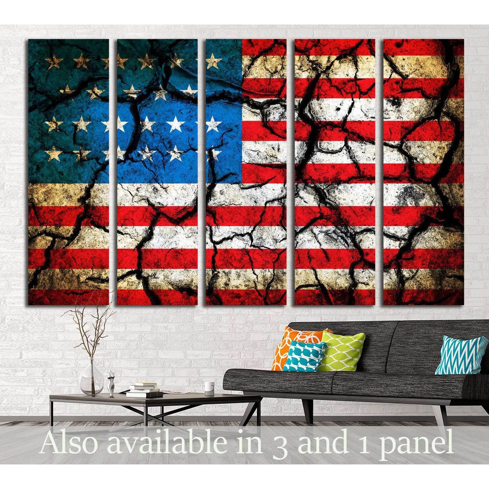USA flag on cracked earth №1285 Ready to Hang Canvas Print