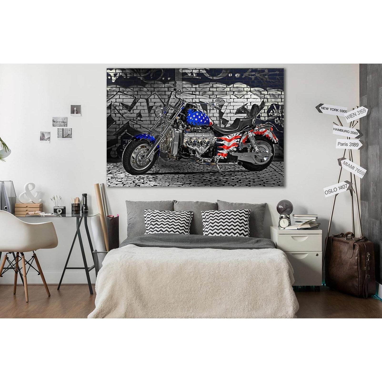 USA Flag Painted On Motorcycle №SL1170 Ready to Hang Canvas Print - Zellart Canvas Prints 0new, ALL_Products, Flags
