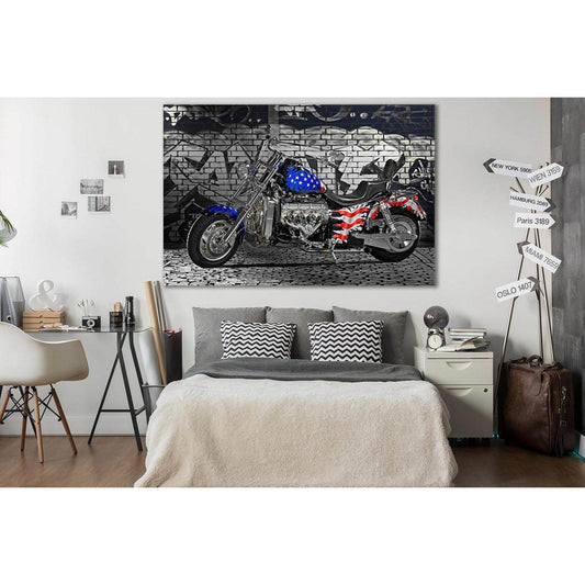 USA Flag Painted On Motorcycle №SL1170 Ready to Hang Canvas Print - Zellart Canvas Prints 0new, ALL_Products, Flags