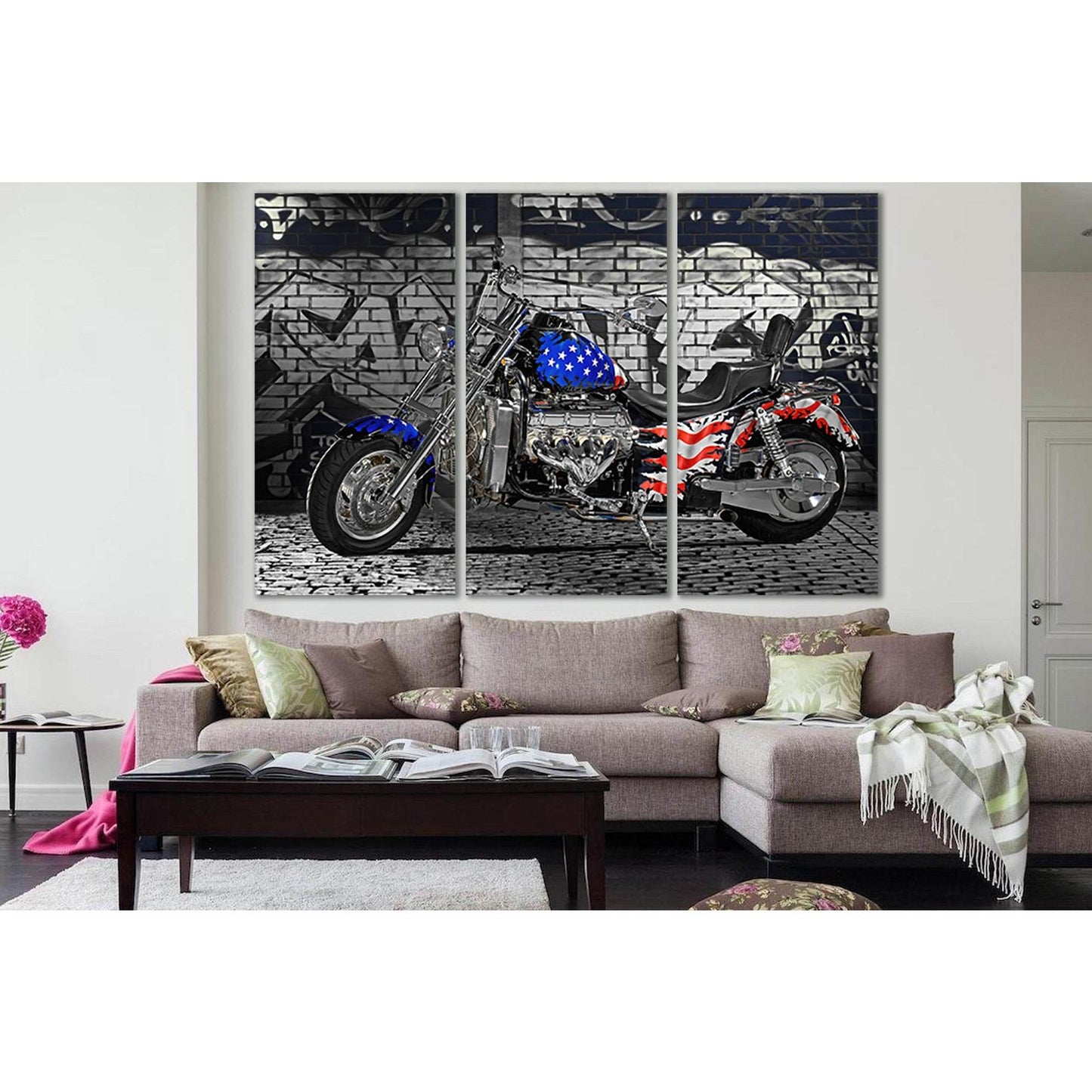 USA Flag Painted On Motorcycle №SL1170 Ready to Hang Canvas Print - Zellart Canvas Prints 0new, ALL_Products, Flags