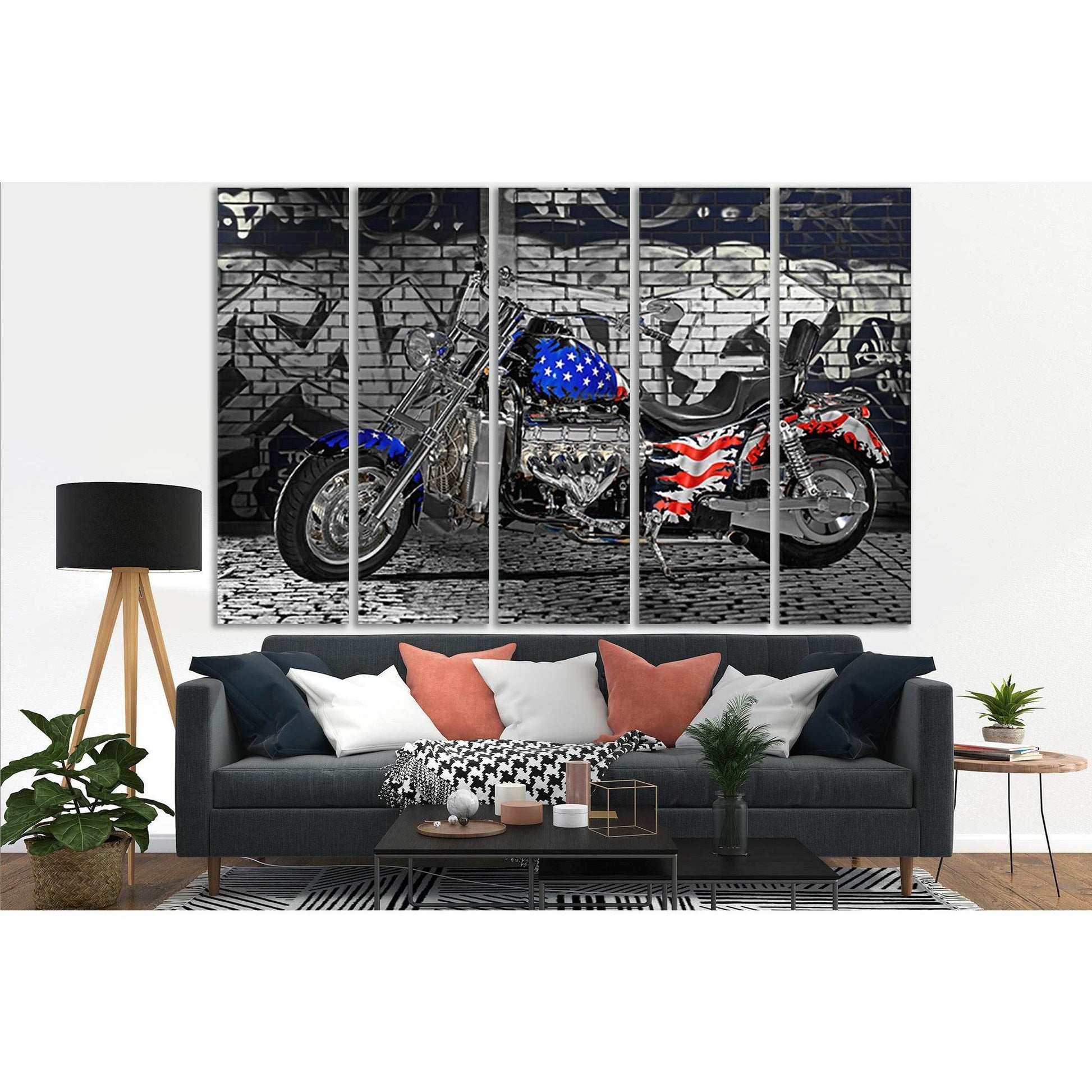 USA Flag Painted On Motorcycle №SL1170 Ready to Hang Canvas Print - Zellart Canvas Prints 0new, ALL_Products, Flags
