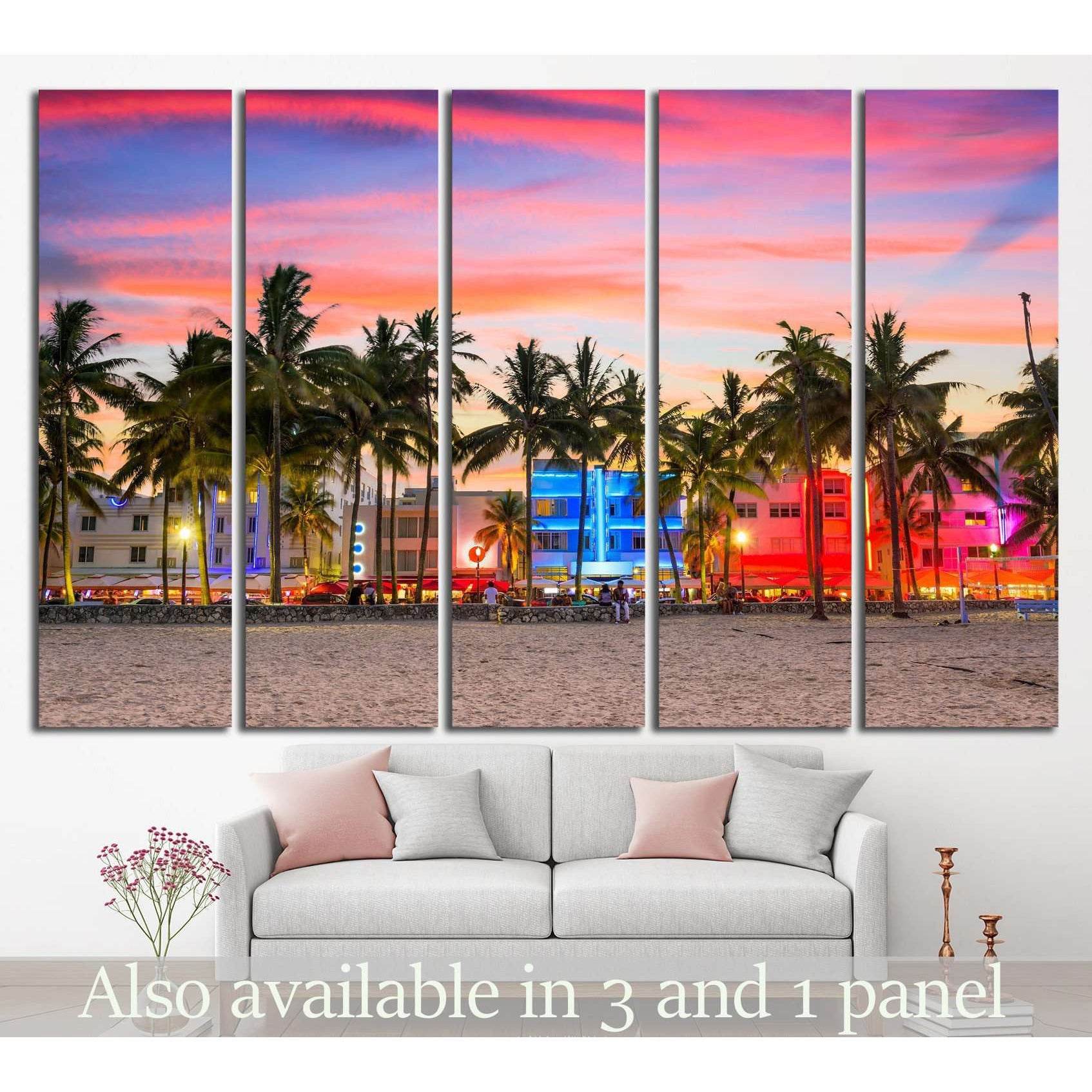 USA on Ocean Drive at sunset №1101 Ready to Hang Canvas Print