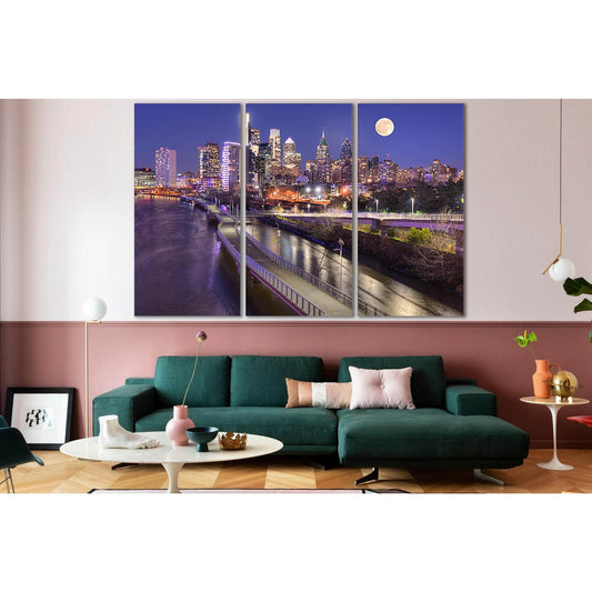 USA Philadelphia Night №SL311 Ready to Hang Canvas Print - Zellart Canvas Prints 0new, ALL_Products, Cityscapes & Skylines