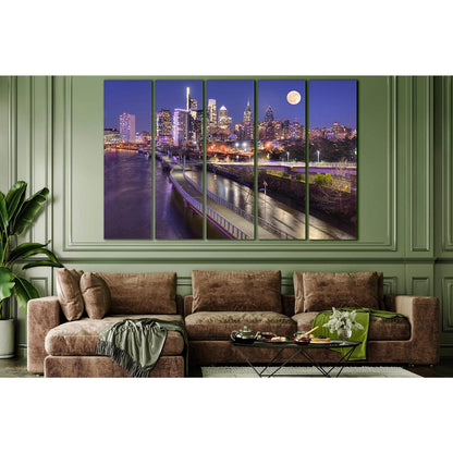 USA Philadelphia Night №SL311 Ready to Hang Canvas Print - Zellart Canvas Prints 0new, ALL_Products, Cityscapes & Skylines