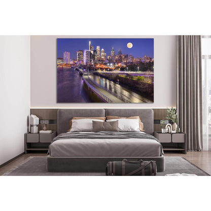 USA Philadelphia Night №SL311 Ready to Hang Canvas Print - Zellart Canvas Prints 0new, ALL_Products, Cityscapes & Skylines