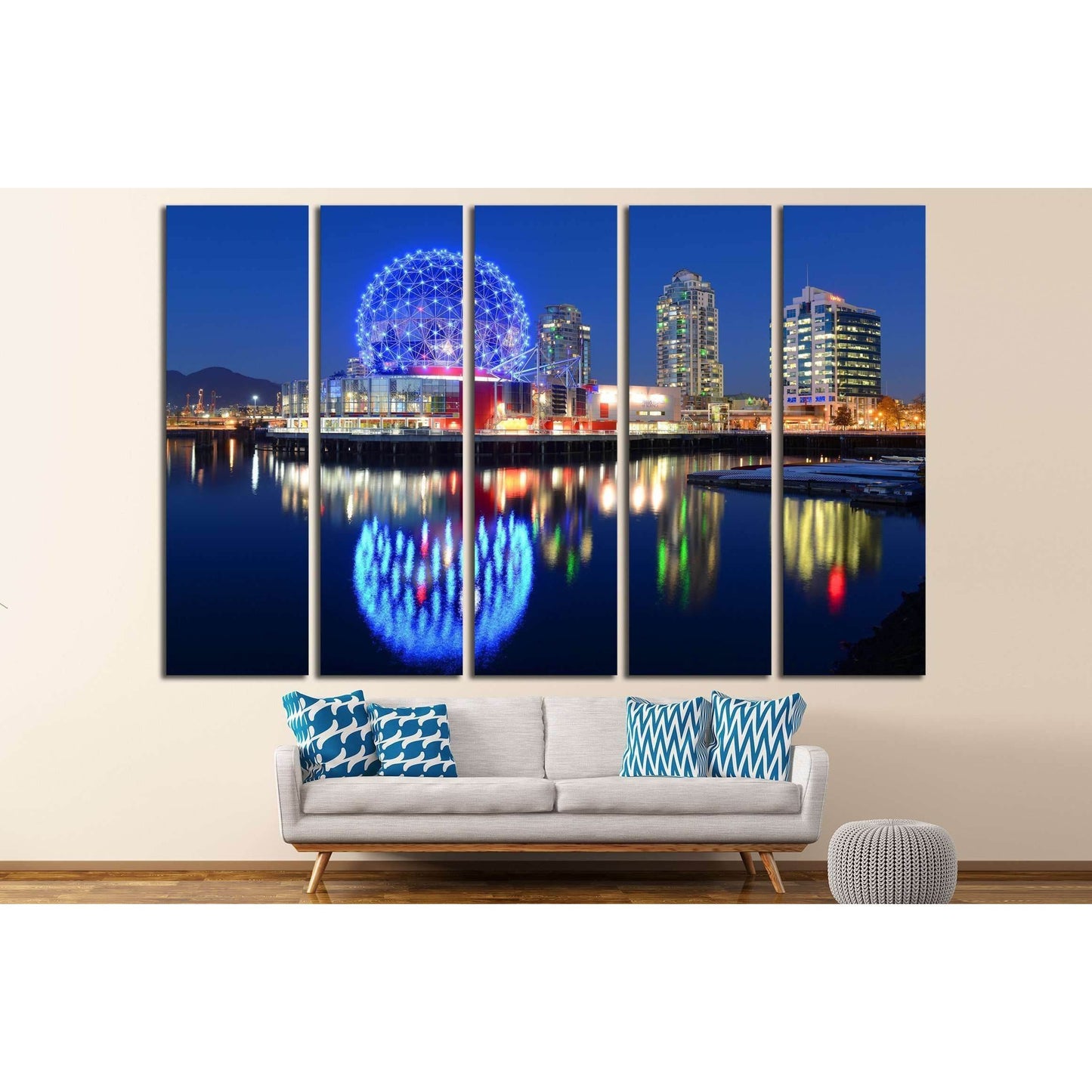 Vancouver at night, Vancouver, British Columbia, Canada №2173 Ready to Hang Canvas Print - Zellart Canvas Prints ALL_Products, s-2173