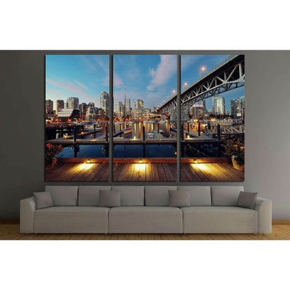 Vancouver False Creek at night with bridge and boat №2015 Ready to Hang Canvas Print - Zellart Canvas Prints ALL_Products, s-2015