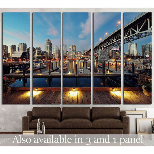 Vancouver False Creek at night with bridge and boat №2015 Ready to Hang Canvas Print - Zellart Canvas Prints ALL_Products, s-2015