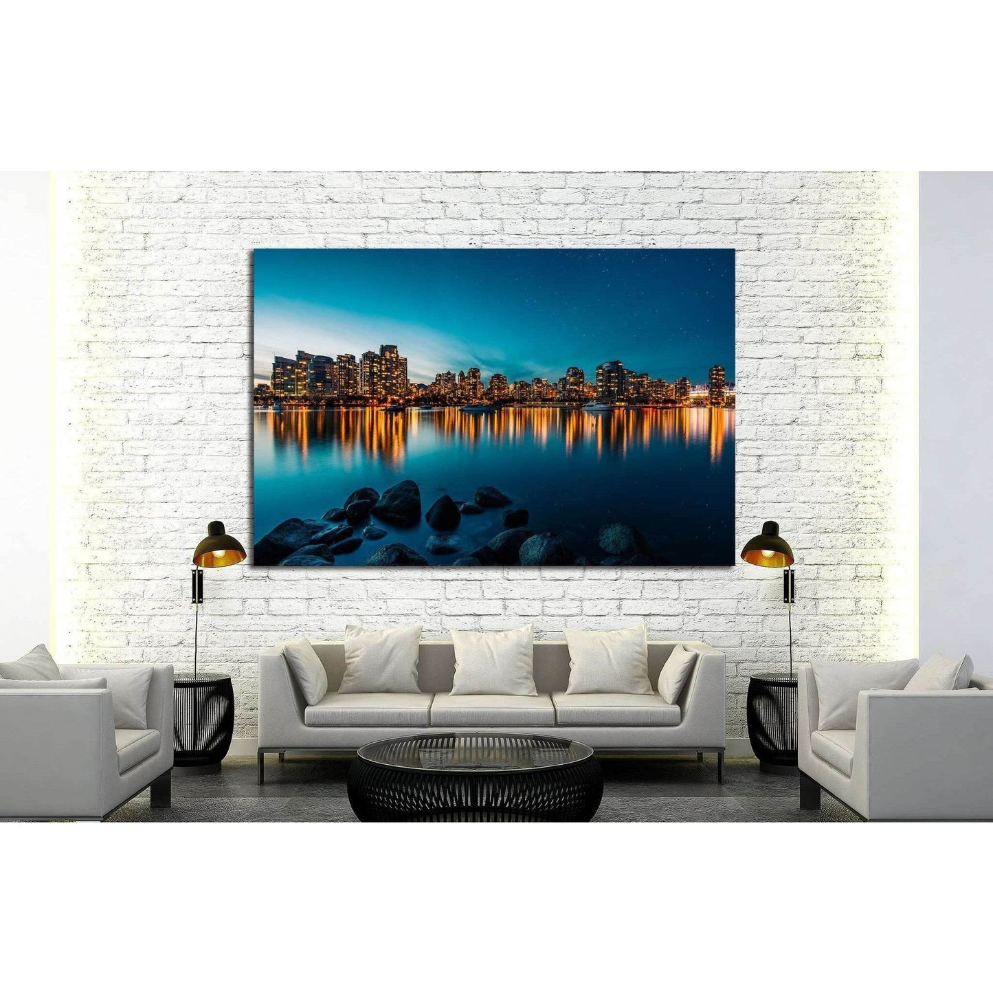 Vancouver skyline reflection at sunset №2023 Ready to Hang Canvas Print - Zellart Canvas Prints ALL_Products, s-2023