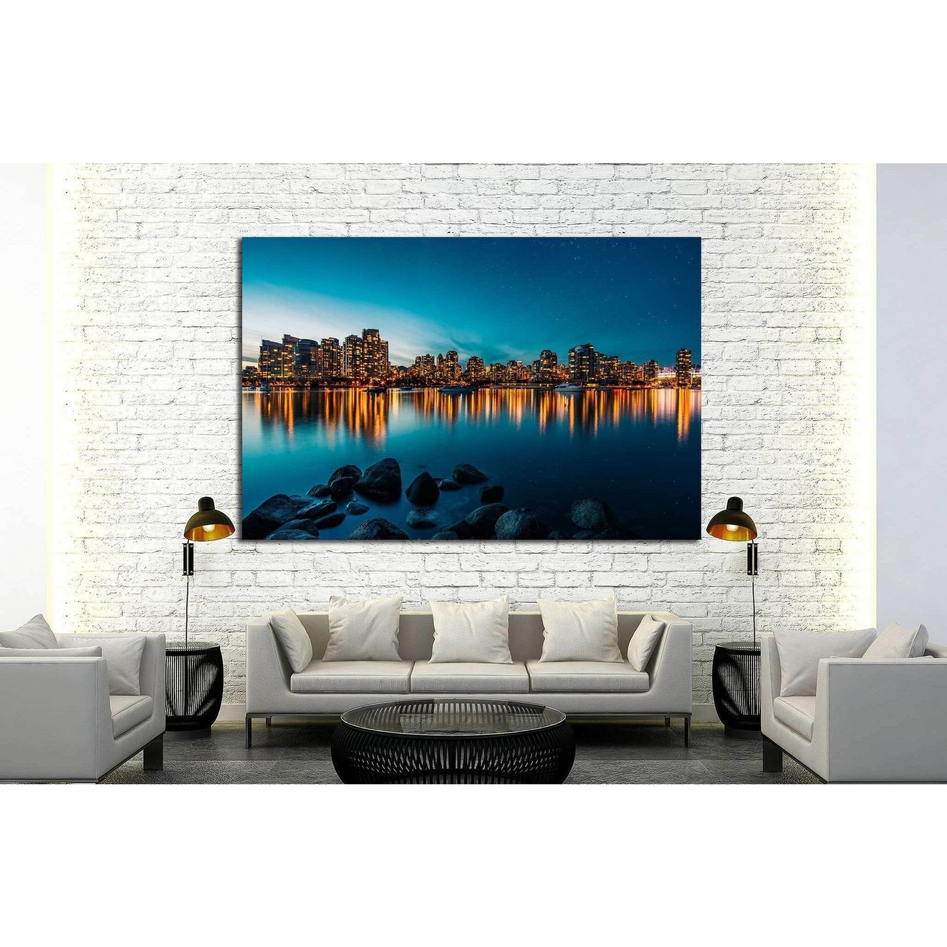 Vancouver skyline reflection at sunset №2023 Ready to Hang Canvas Print - Zellart Canvas Prints ALL_Products, s-2023