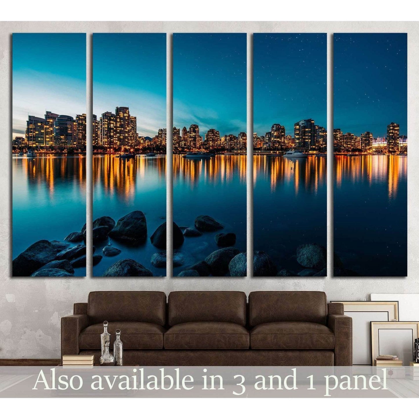 Vancouver skyline reflection at sunset №2023 Ready to Hang Canvas Print - Zellart Canvas Prints ALL_Products, s-2023