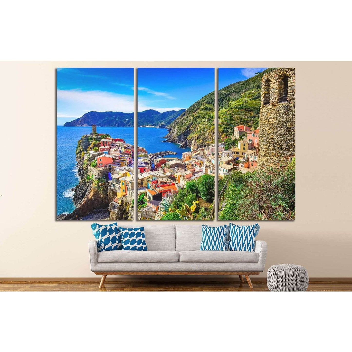 Vernazza and ocean coast in Cinque Terre, Italy №1133 Ready to Hang Canvas Print - Zellart Canvas Prints ALL_Products, s-11