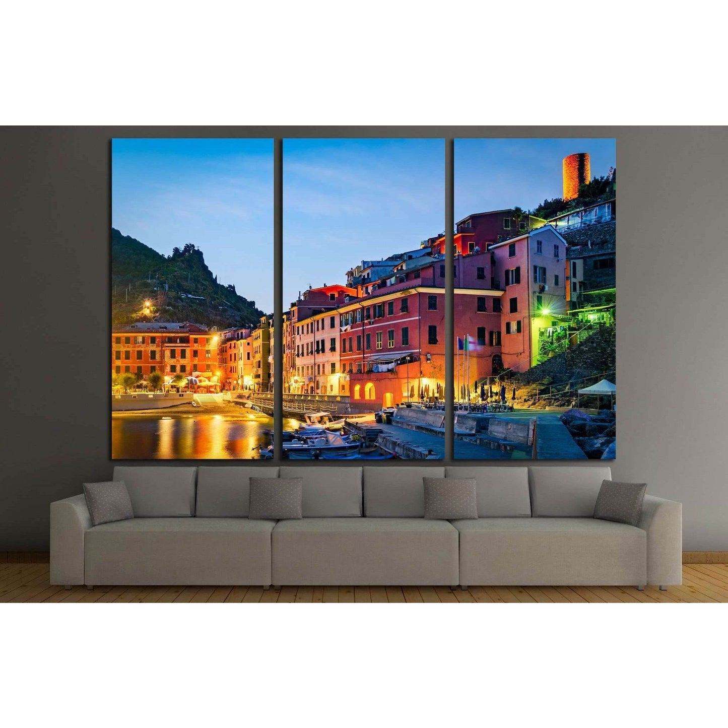 Vernazza, Cinque Terre (Italian Riviera, Liguria) at twilight №1715 Ready to Hang Canvas Print - Zellart Canvas Prints ALL_Products, s-1715