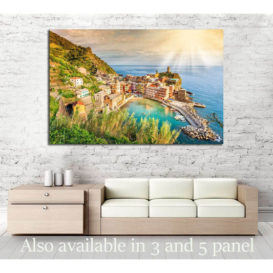 Vernazza, Cinque Terre, Italy Canvas Print, Scenic view of ocean and harbor Ready to Hang Canvas Print №2656 - Zellart Canvas Prints ALL_Products, s-2656