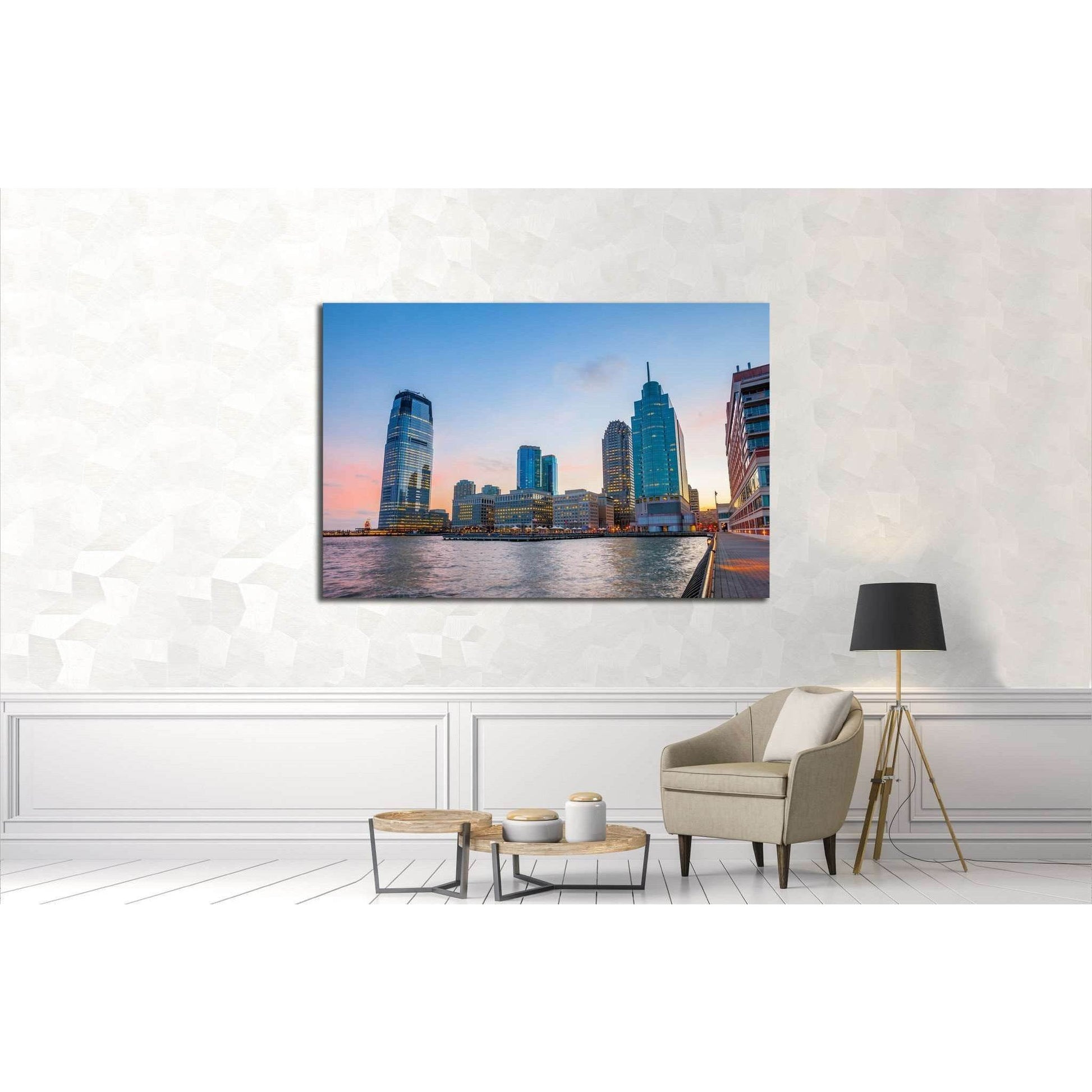 View from Hudson River Waterfront Walkway in Jersey City №1683 Ready to Hang Canvas Print - Zellart Canvas Prints ALL_Products, s-1683