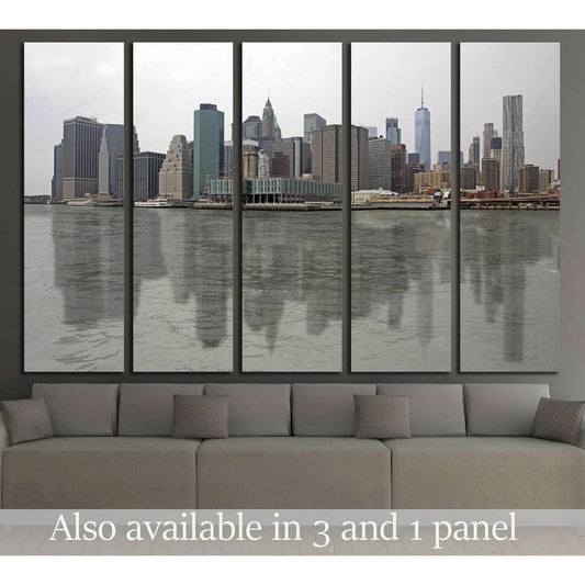 View of financial district in New York taken from the Hudson river №2710 Ready to Hang Canvas Print - Zellart Canvas Prints 0_NY_ART, ALL_Products, s-2710