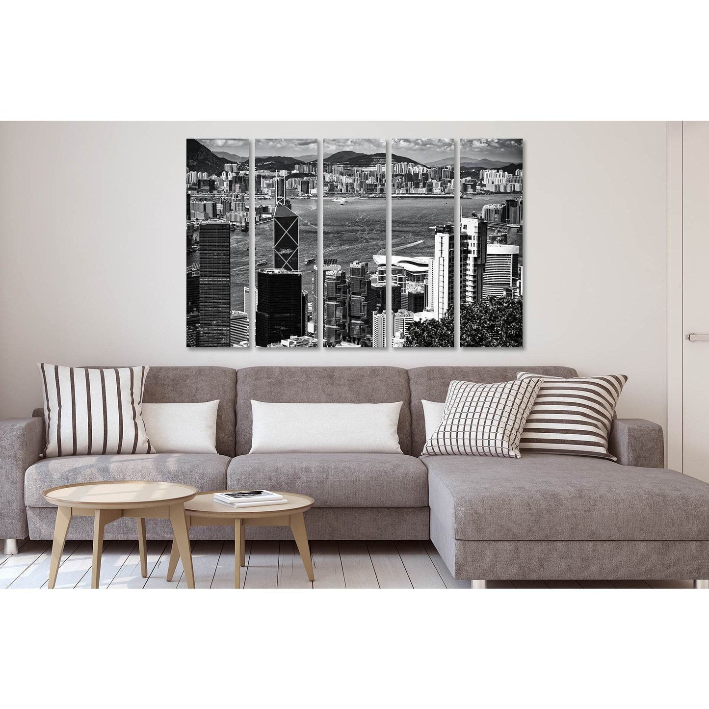View of Hong-Kong №D2829 Ready to Hang Canvas Print - Zellart Canvas Prints 0new, ALL_Products, Black & White Wall Art