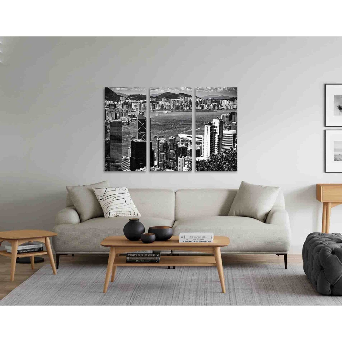 View of Hong-Kong №D2829 Ready to Hang Canvas Print - Zellart Canvas Prints 0new, ALL_Products, Black & White Wall Art