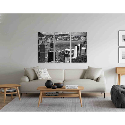 View of Hong-Kong №D2829 Ready to Hang Canvas Print - Zellart Canvas Prints 0new, ALL_Products, Black & White Wall Art