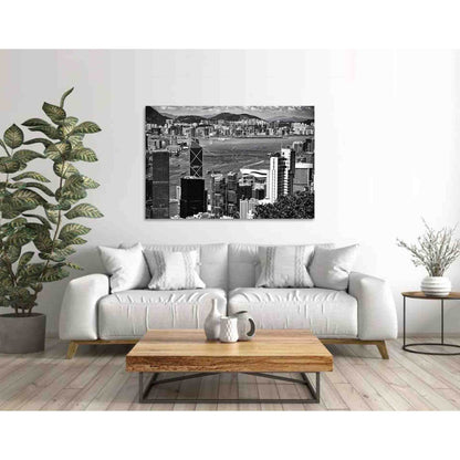 View of Hong-Kong №D2829 Ready to Hang Canvas Print - Zellart Canvas Prints 0new, ALL_Products, Black & White Wall Art