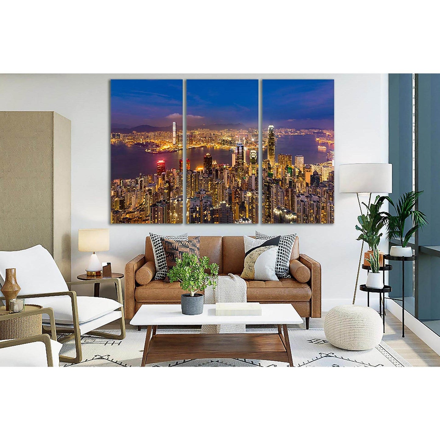 View Of Hong Kong Night Cityscape №SL376 Ready to Hang Canvas Print - Zellart Canvas Prints 0new, ALL_Products, Cityscapes & Skylines