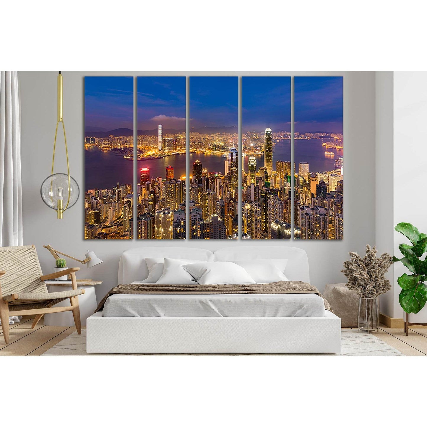 View Of Hong Kong Night Cityscape №SL376 Ready to Hang Canvas Print - Zellart Canvas Prints 0new, ALL_Products, Cityscapes & Skylines