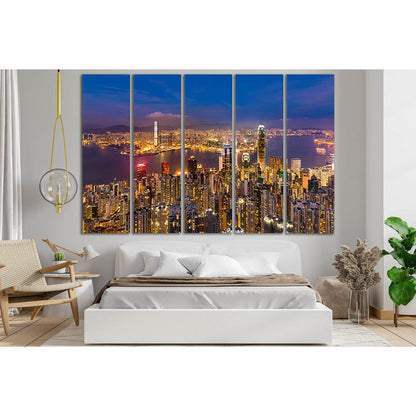 View Of Hong Kong Night Cityscape №SL376 Ready to Hang Canvas Print - Zellart Canvas Prints 0new, ALL_Products, Cityscapes & Skylines