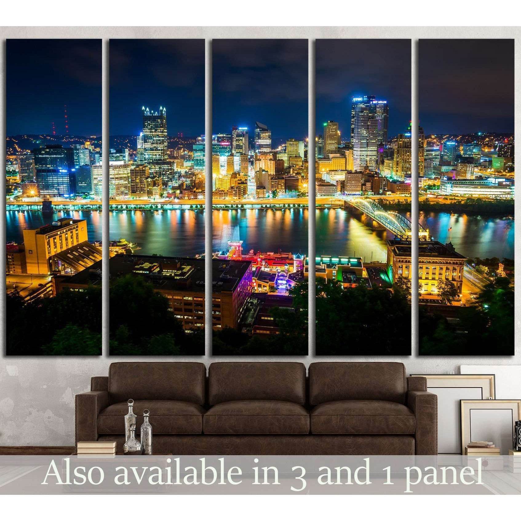 View of Pittsburgh at night from Grandview Avenue, Pittsburgh, Pennsylvania №1704 Ready to Hang Canvas Print