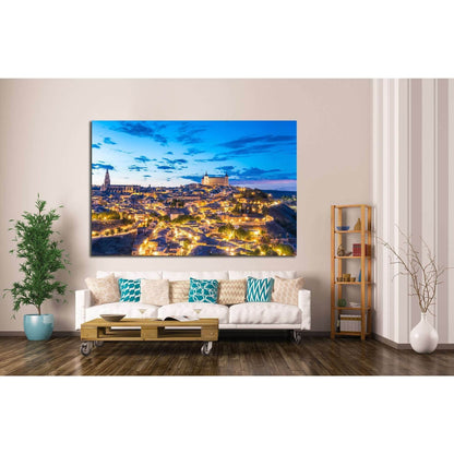 View of Toledo, Spain including Alcazar and the cathedral at dusk №1707 Ready to Hang Canvas PrintCanvas art arrives ready to hang, with hanging accessories included and no additional framing required. Every canvas print is hand-crafted, made on-demand at