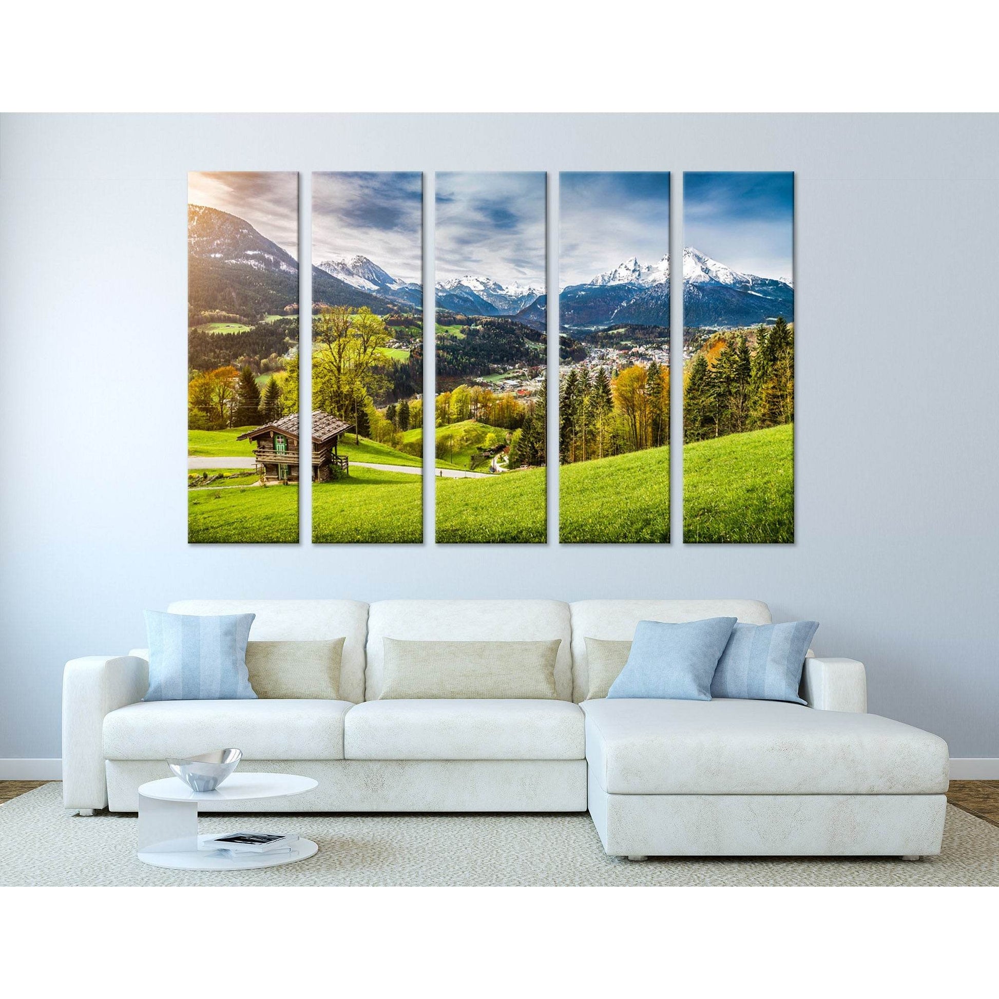 Village Among Beautiful Mountains In the Bavarian Alps №04228 Ready to Hang Canvas Print - Zellart Canvas Prints ALL_Products