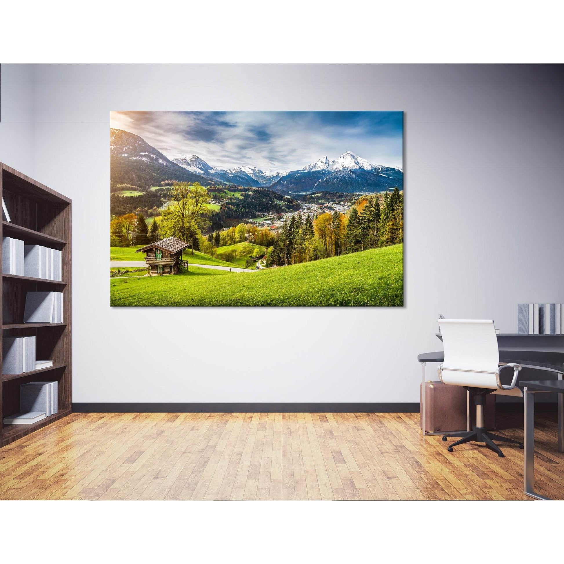 Village Among Beautiful Mountains In the Bavarian Alps №04228 Ready to Hang Canvas Print - Zellart Canvas Prints ALL_Products