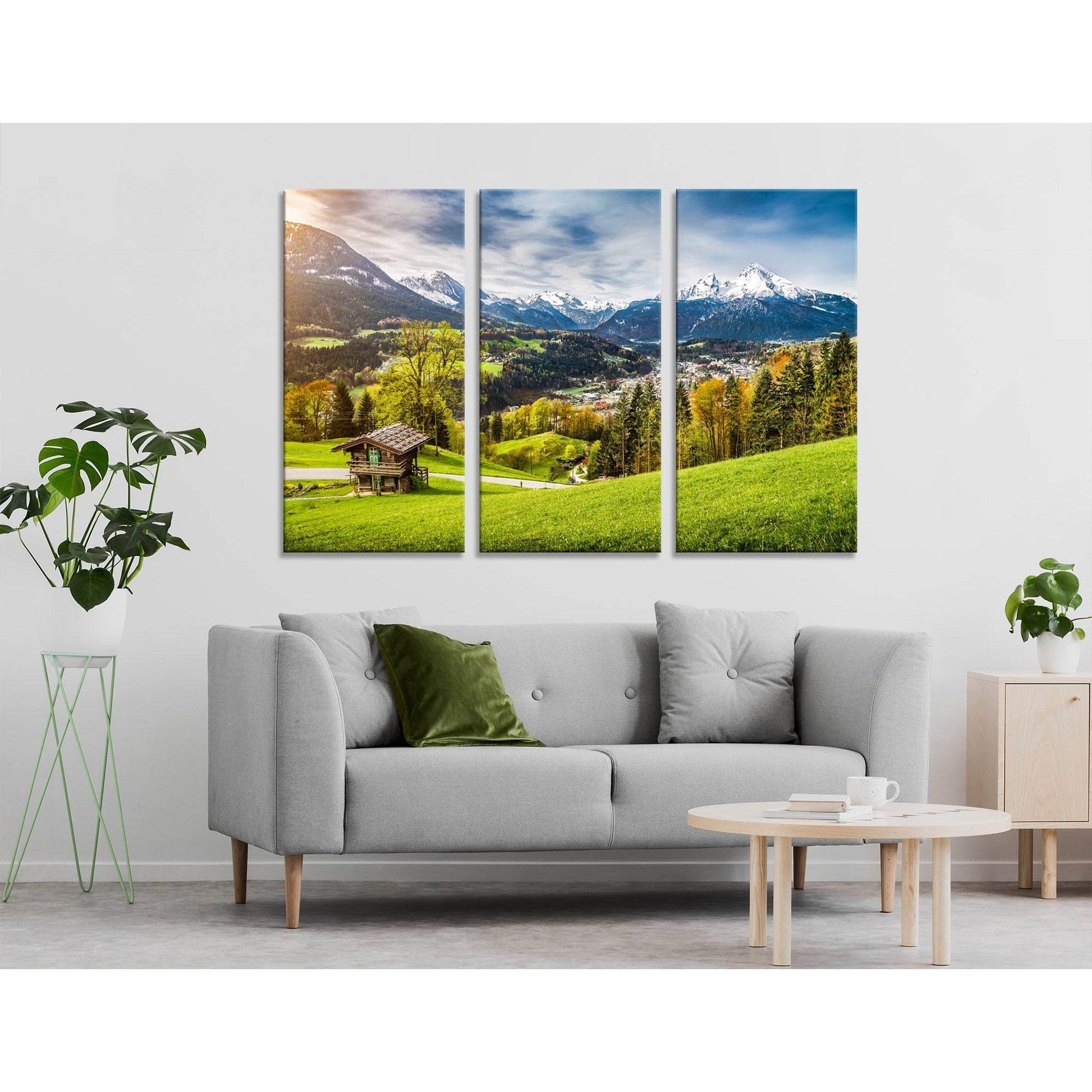 Village Among Beautiful Mountains In the Bavarian Alps №04228 Ready to Hang Canvas Print - Zellart Canvas Prints ALL_Products