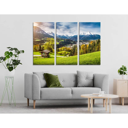 Village Among Beautiful Mountains In the Bavarian Alps №04228 Ready to Hang Canvas Print - Zellart Canvas Prints ALL_Products