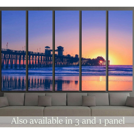 Vintage beach photo of pier at sunset in California №1777 Ready to Hang Canvas Print - Zellart Canvas Prints ALL_Products, s-1777