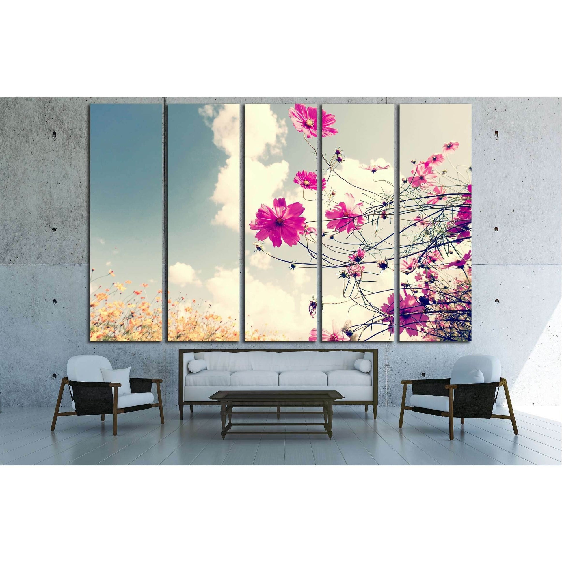 vintage Beautiful cosmos flowers in garden №3268 Ready to Hang Canvas Print - Zellart Canvas Prints ALL_Products, s-3268