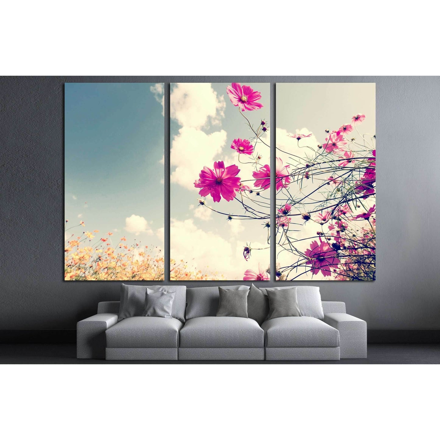 vintage Beautiful cosmos flowers in garden №3268 Ready to Hang Canvas Print - Zellart Canvas Prints ALL_Products, s-3268