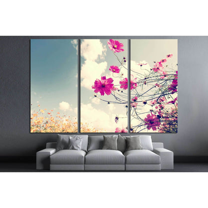 vintage Beautiful cosmos flowers in garden №3268 Ready to Hang Canvas Print - Zellart Canvas Prints ALL_Products, s-3268