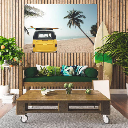 Vintage car with a surfboard on the roof Canvas Print - Zellart Canvas Prints ALL_Products, s-3300