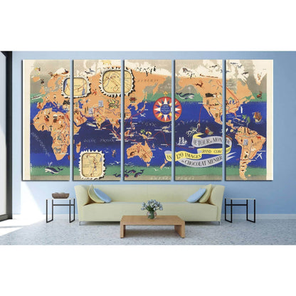 Vintage Map of the World Chocolat Menier №1495 Ready to Hang Canvas Print - Zellart Canvas Prints ALL_Products, s-1495