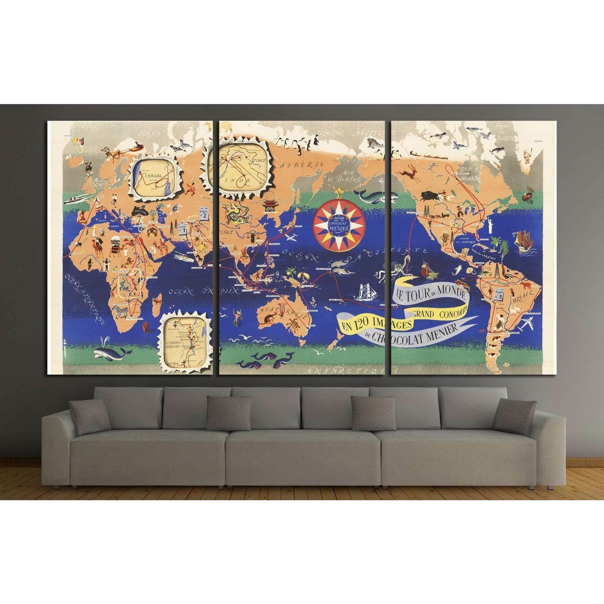 Vintage Map of the World Chocolat Menier №1495 Ready to Hang Canvas PrintCanvas art arrives ready to hang, with hanging accessories included and no additional framing required. Every canvas print is hand-crafted, made on-demand at our workshop and expertl
