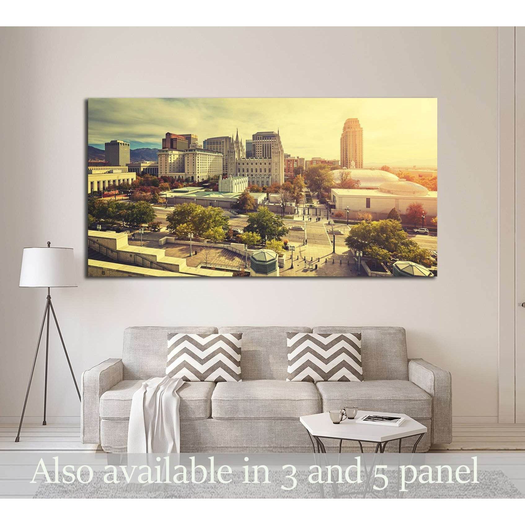 Vintage toned sunset over Salt Lake City downtown, Utah, USA №3054 Ready to Hang Canvas Print - Zellart Canvas Prints ALL_Products, s-3054
