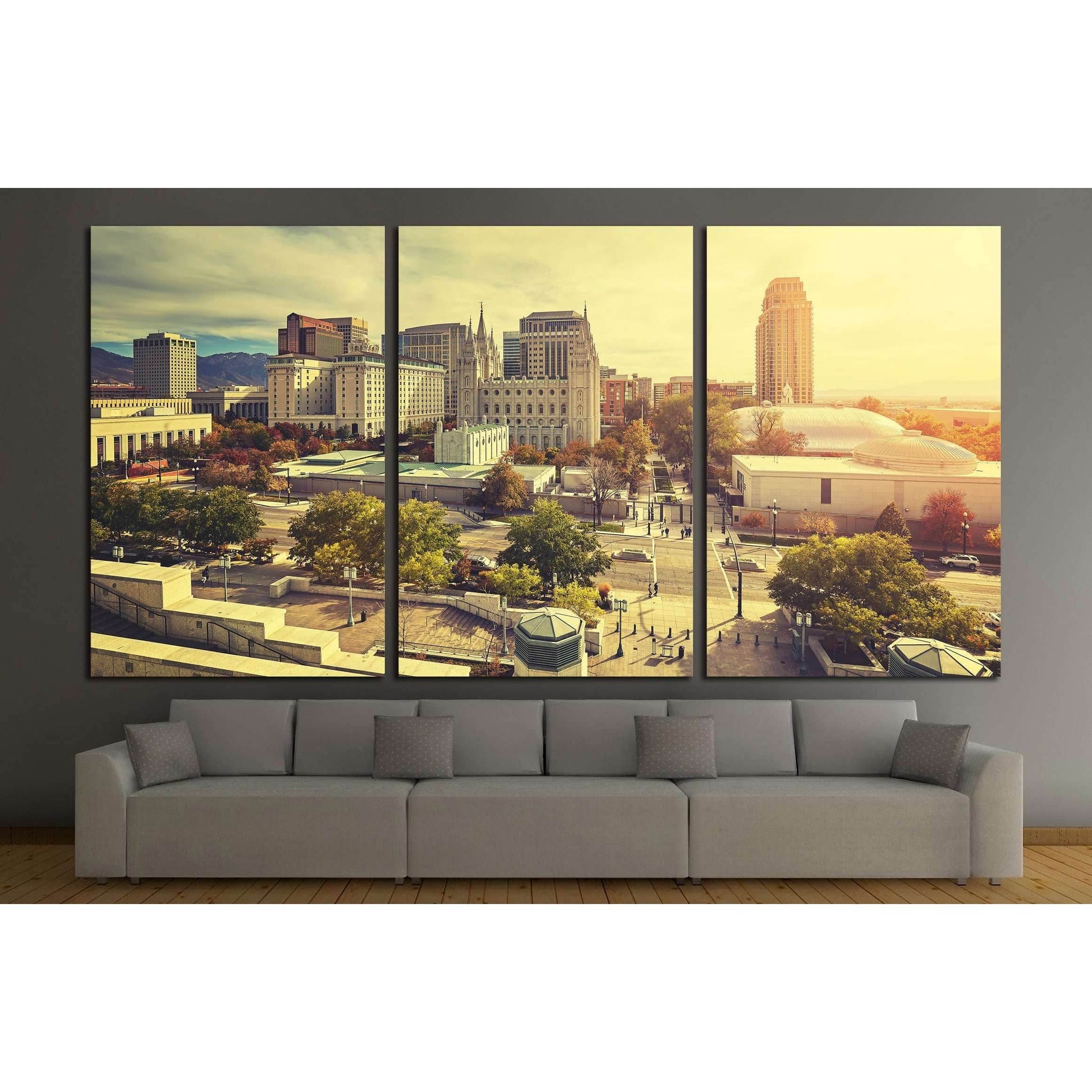 Vintage toned sunset over Salt Lake City downtown, Utah, USA №3054 Ready to Hang Canvas Print - Zellart Canvas Prints ALL_Products, s-3054